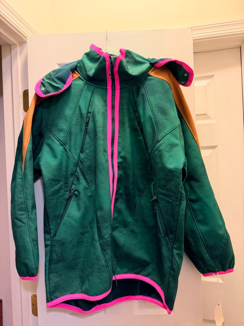 Free People Green Ski Jacket with Pink Trim and Orange Accents